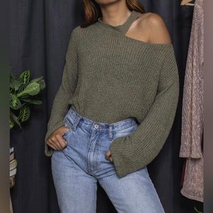 Cold Shoulder Olive Sweater
